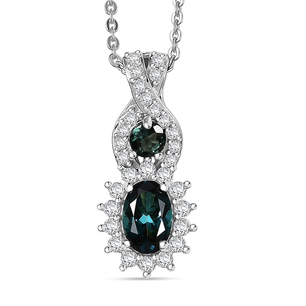 D'Joy Premium Monte Belo Indicolite and Moissanite 0.85 ctw Pendant Necklace in Rhodium Over Sterling Silver 20 Inches image number 0