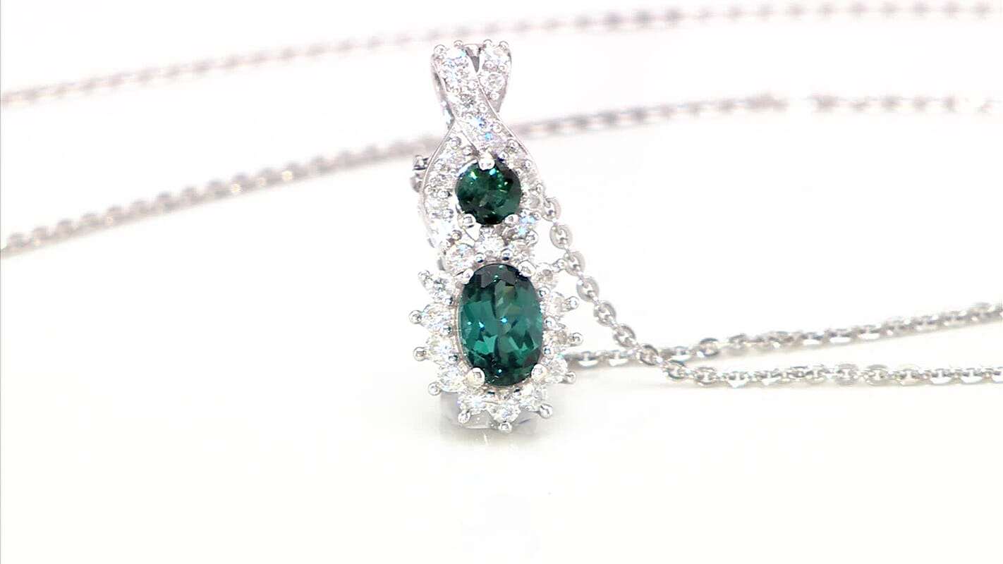 D'Joy Premium Monte Belo Indicolite and Moissanite 0.85 ctw Pendant Necklace in Rhodium Over Sterling Silver 20 Inches
