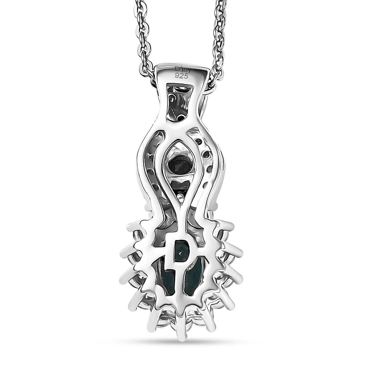 D'Joy Premium Monte Belo Indicolite and Moissanite 0.85 ctw Pendant Necklace in Rhodium Over Sterling Silver 20 Inches image number 4