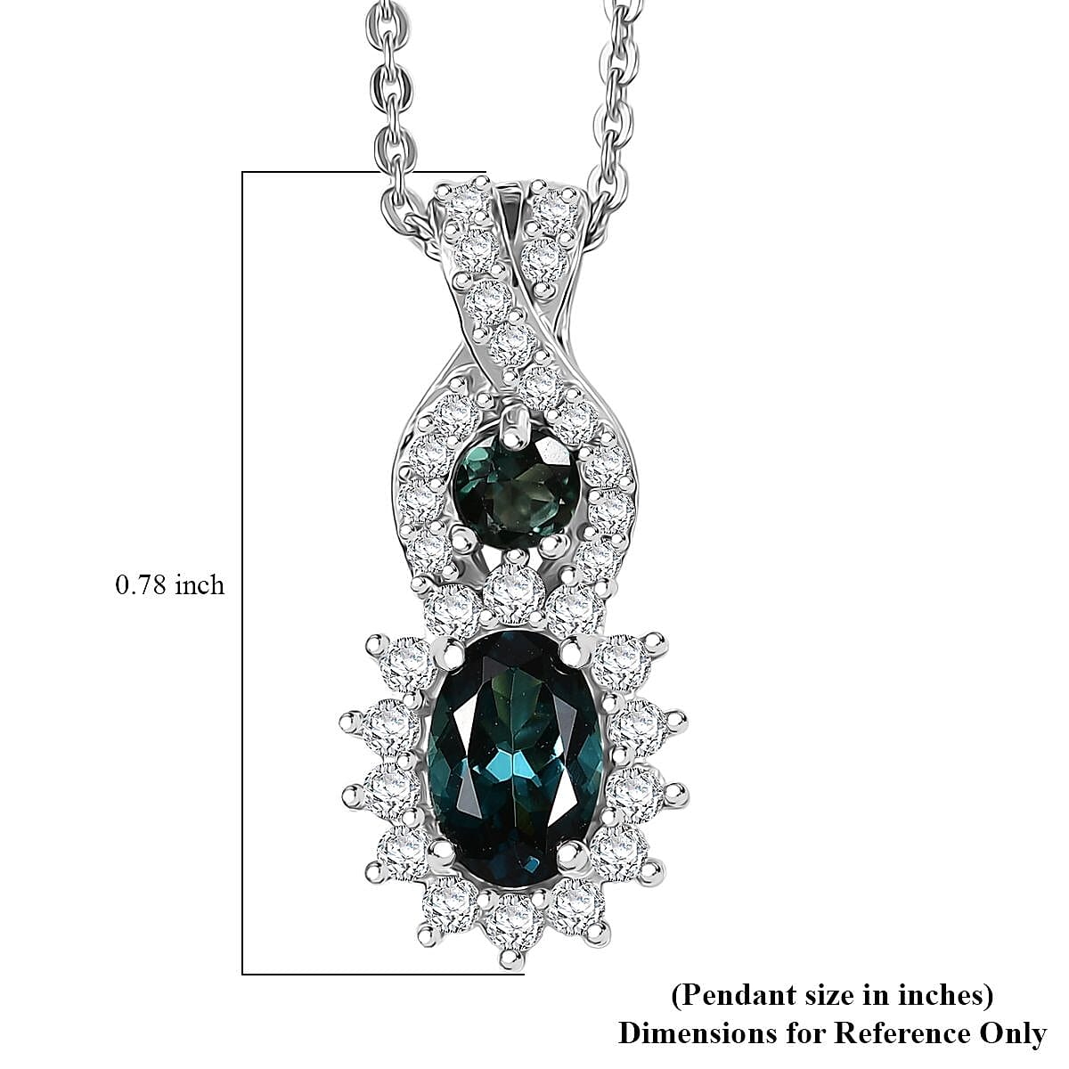 D'Joy Premium Monte Belo Indicolite and Moissanite 0.85 ctw Pendant Necklace in Rhodium Over Sterling Silver 20 Inches