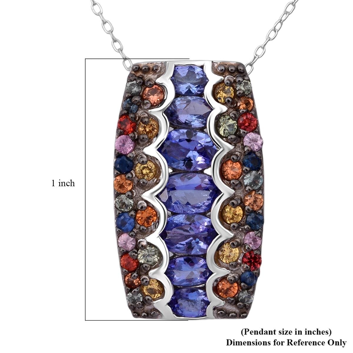 D'Joy Tanzanite and Multi Sapphire 3.20 ctw Pendant Necklace in Rhodium Over Sterling Silver 20 Inches image number 5