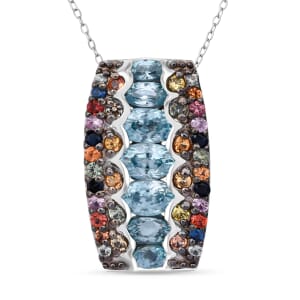 D'Joy Cambodian Blue Zircon and Multi Sapphire 4.80 ctw Pendant Necklace in Rhodium Over Sterling Silver 20 Inches