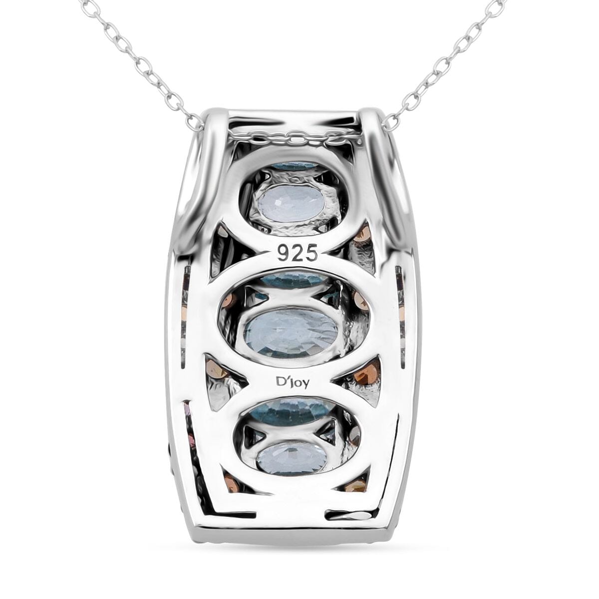 D'Joy Cambodian Blue Zircon and Multi Sapphire 4.80 ctw Pendant Necklace in Rhodium Over Sterling Silver 20 Inches image number 4