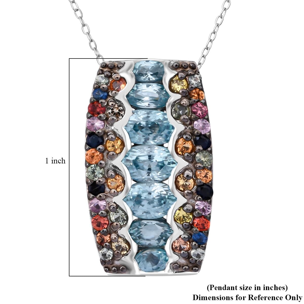 D'Joy Cambodian Blue Zircon and Multi Sapphire 4.80 ctw Pendant Necklace in Rhodium Over Sterling Silver 20 Inches image number 6