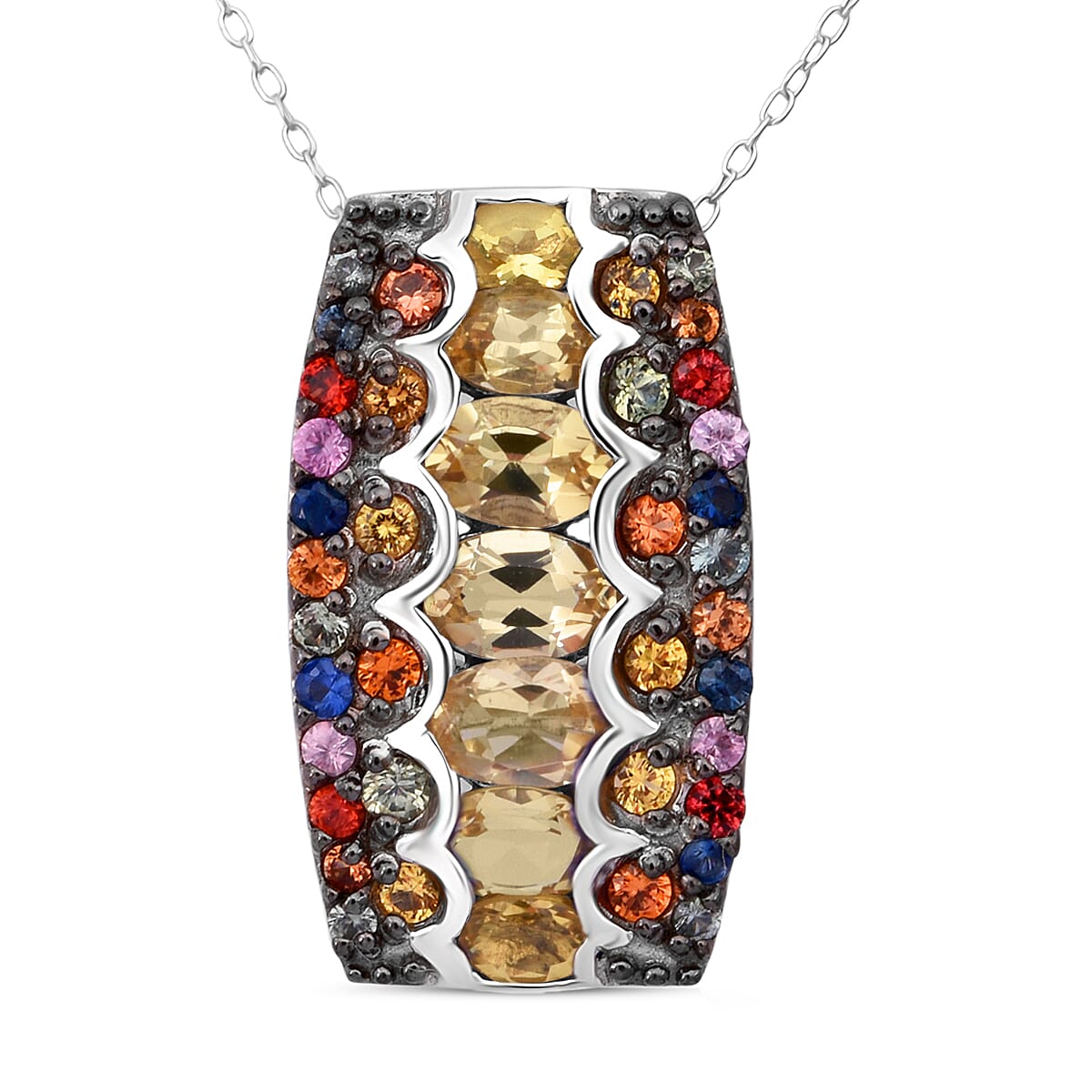 D'Joy Brazilian Heliodor and Multi Sapphire 3.10 ctw Art Deco Pendant Necklace in Rhodium Over Sterling Silver 20 Inches image number 0