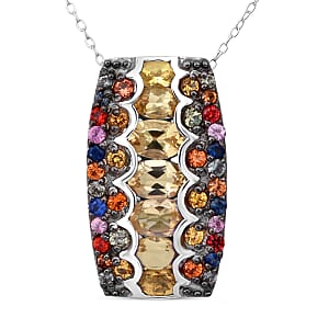 D'Joy Brazilian Heliodor and Multi Sapphire 3.10 ctw Art Deco Pendant Necklace in Rhodium Over Sterling Silver 20 Inches