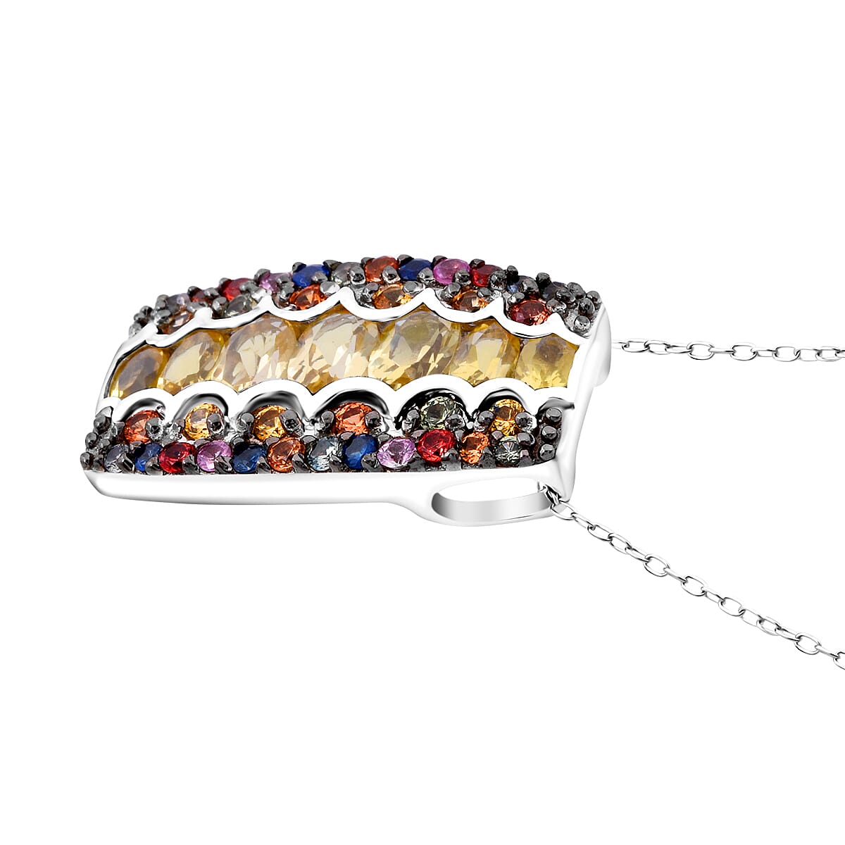 D'Joy Brazilian Heliodor and Multi Sapphire 3.10 ctw Art Deco Pendant Necklace in Rhodium Over Sterling Silver 20 Inches image number 3