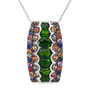 D'Joy Chrome Diopside and Multi Sapphire 3.40 ctw Art Deco Pendant Necklace in Rhodium Over Sterling Silver 20 Inches