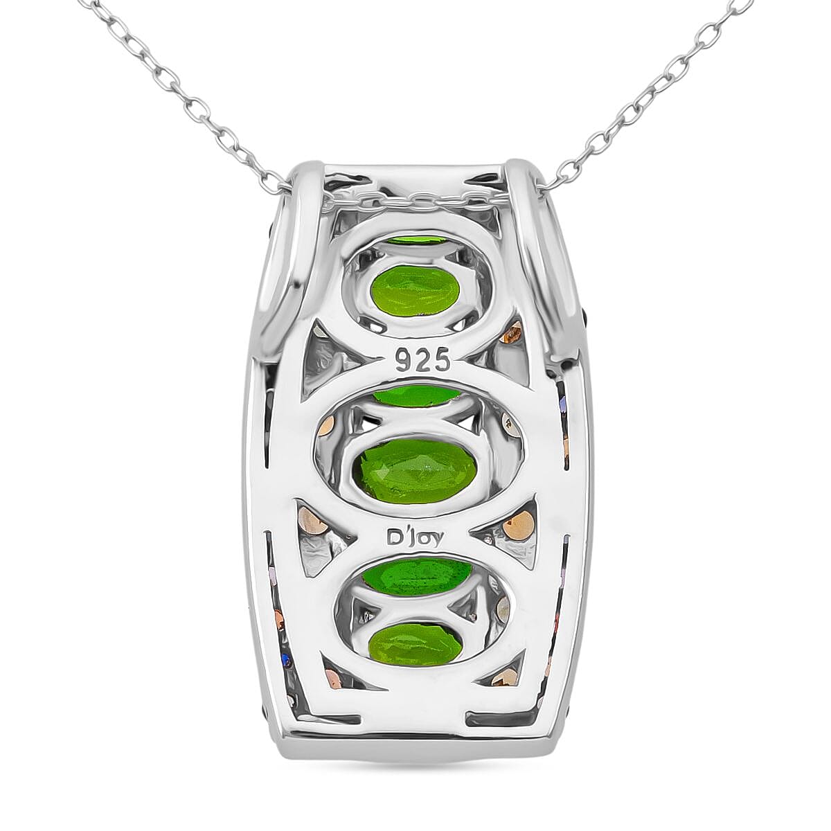 D'Joy Chrome Diopside and Multi Sapphire 3.40 ctw Art Deco Pendant Necklace in Rhodium Over Sterling Silver 20 Inches image number 4