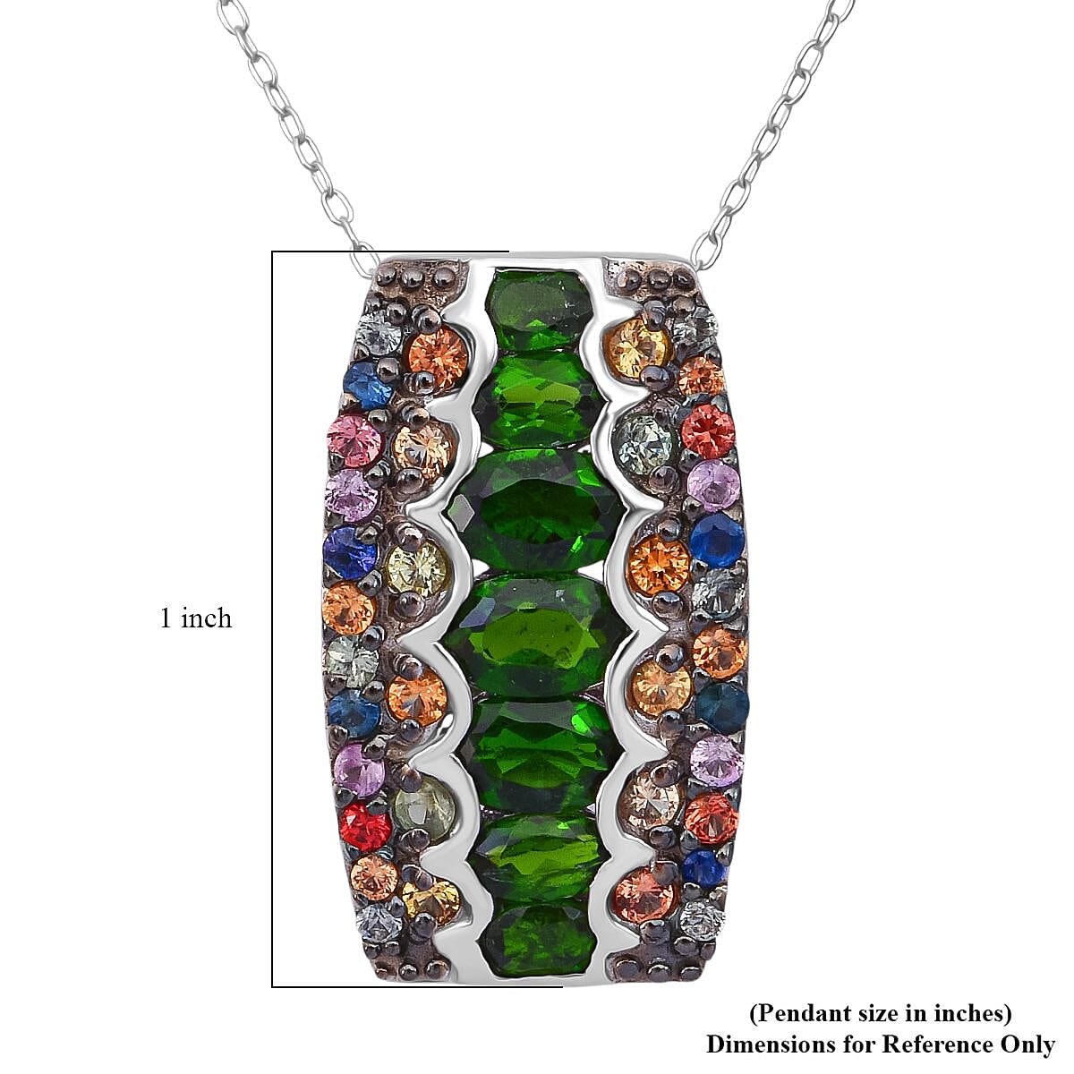 D'Joy Chrome Diopside and Multi Sapphire 3.40 ctw Art Deco Pendant Necklace in Rhodium Over Sterling Silver 20 Inches image number 6