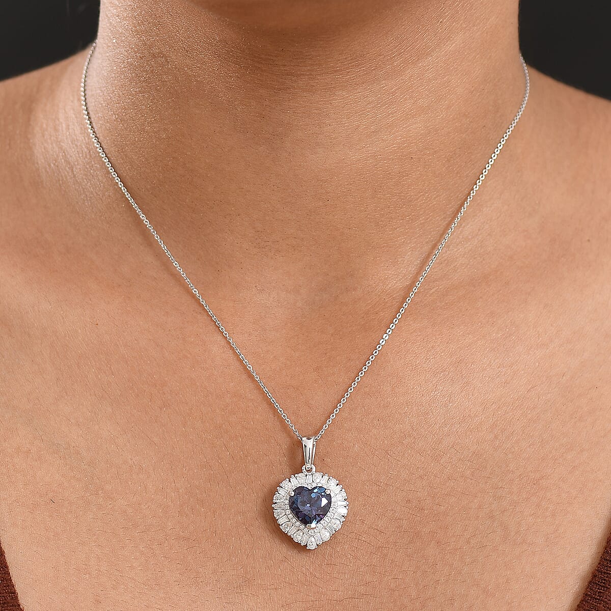 D'Joy Premium Lab Grown Alexandrite and Moissanite 5.85 ctw Twilight Heart Pendant Necklace in Rhodium Over Sterling Silver 20 Inches  image number 2