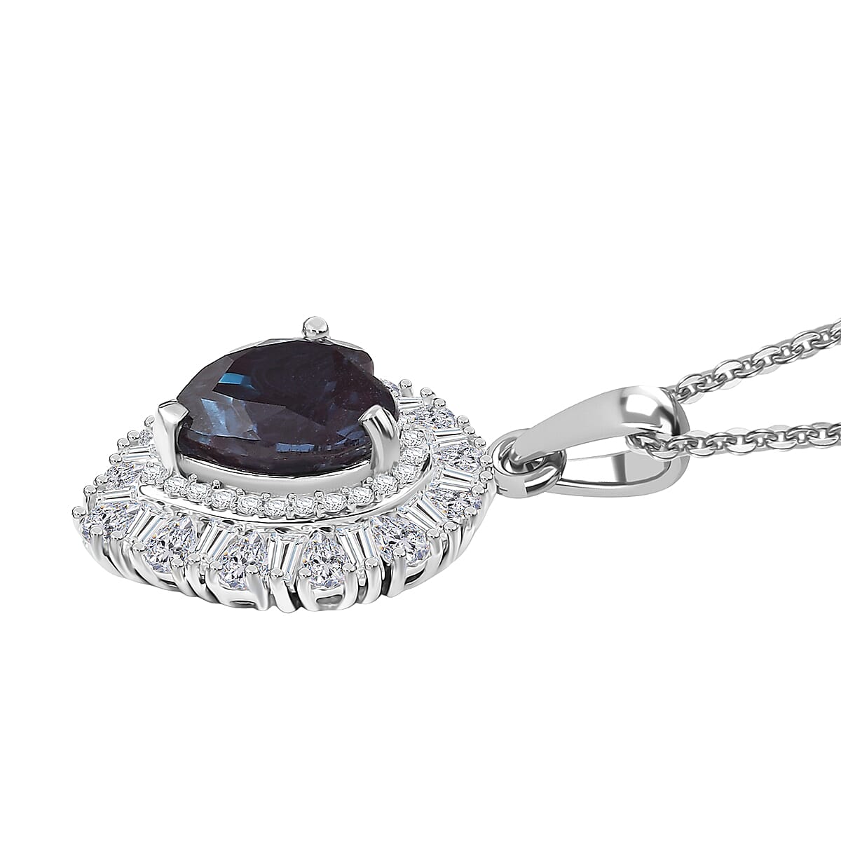D'Joy Premium Lab Grown Alexandrite and Moissanite 5.85 ctw Twilight Heart Pendant Necklace in Rhodium Over Sterling Silver 20 Inches  image number 3