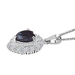 D'Joy Premium Lab Grown Alexandrite and Moissanite 5.85 ctw Twilight Heart Pendant Necklace in Rhodium Over Sterling Silver 20 Inches 