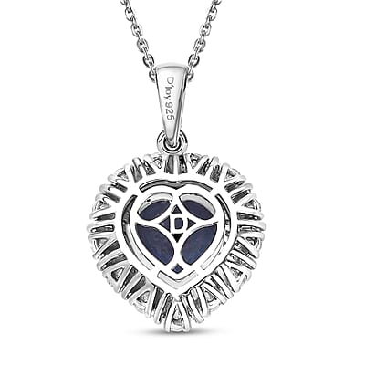 D'Joy Premium Lab Grown Alexandrite and Moissanite 5.85 ctw Twilight Heart Pendant Necklace in Rhodium Over Sterling Silver 20 Inches