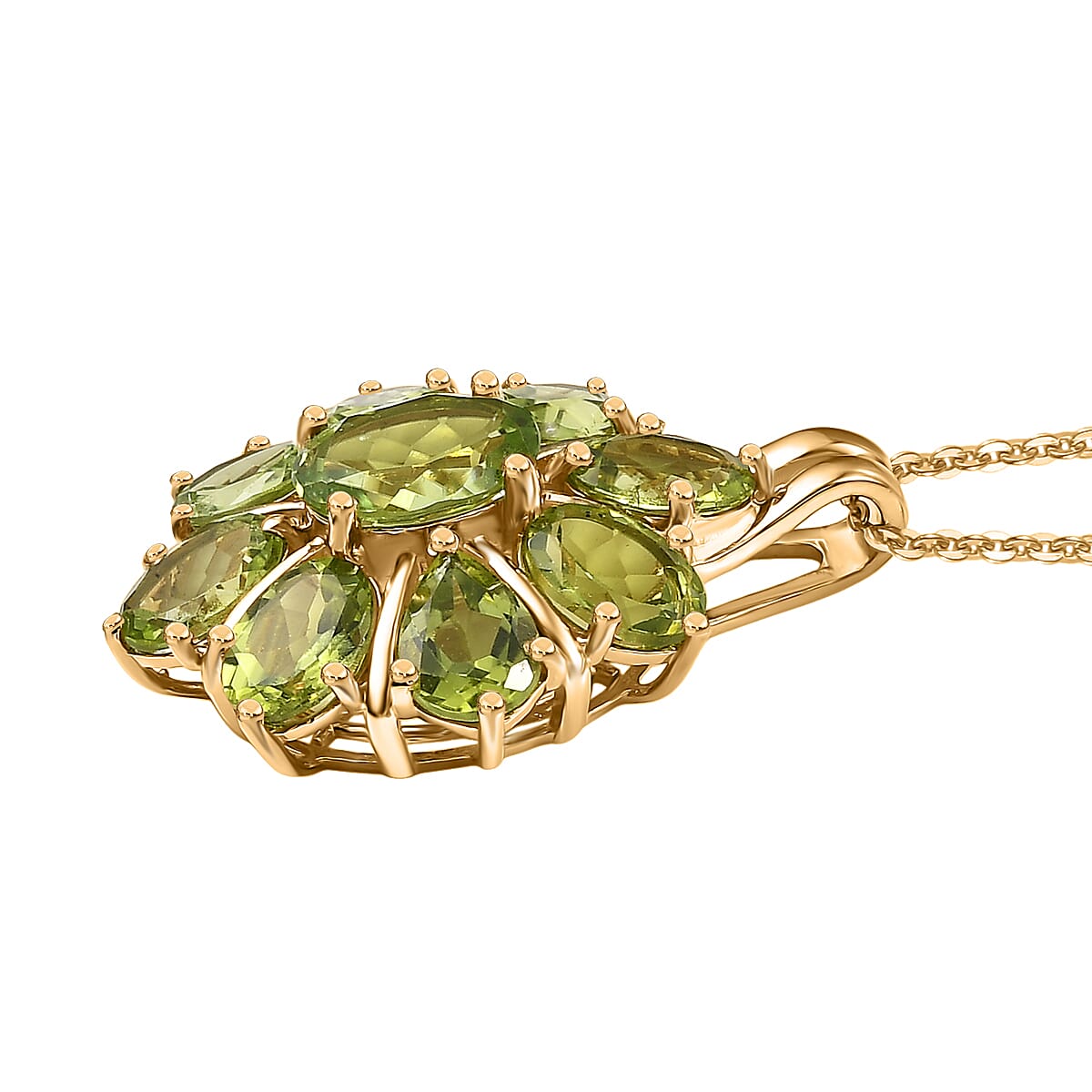D'Joy Hebei Peridot 7.70 ctw Blooming Flower Pendant Necklace in 18K Vermeil Yellow Gold Over Sterling Silver 20 Inches image number 3
