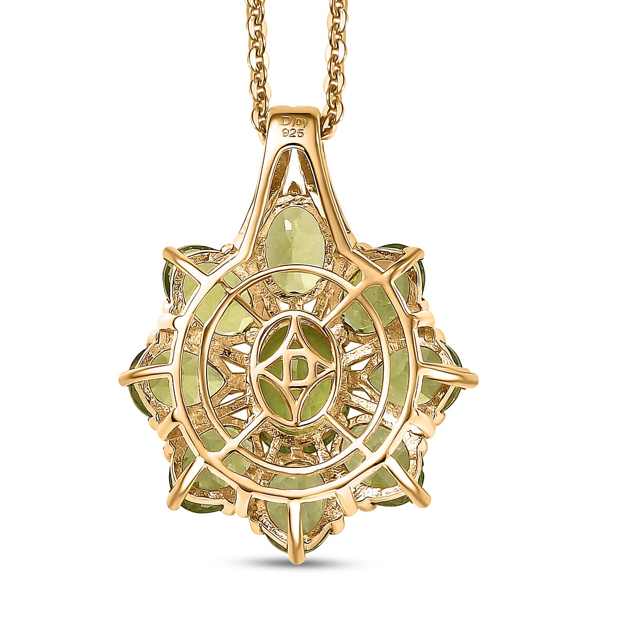 D'Joy Hebei Peridot 7.70 ctw Blooming Flower Pendant Necklace in 18K Vermeil Yellow Gold Over Sterling Silver 20 Inches image number 4