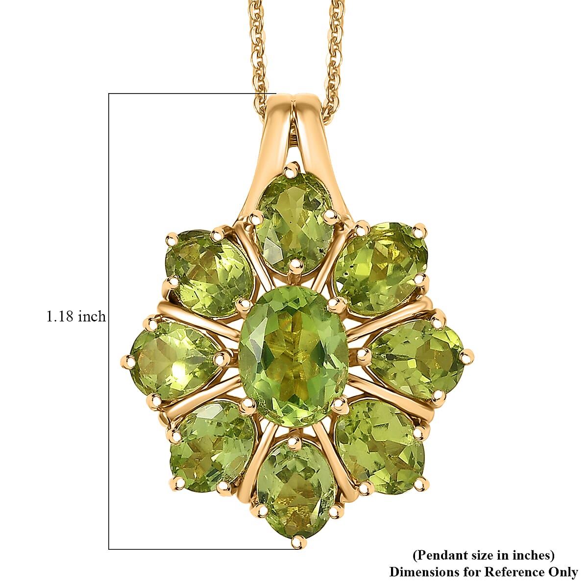 D'Joy Hebei Peridot 7.70 ctw Blooming Flower Pendant Necklace in 18K Vermeil Yellow Gold Over Sterling Silver 20 Inches image number 6