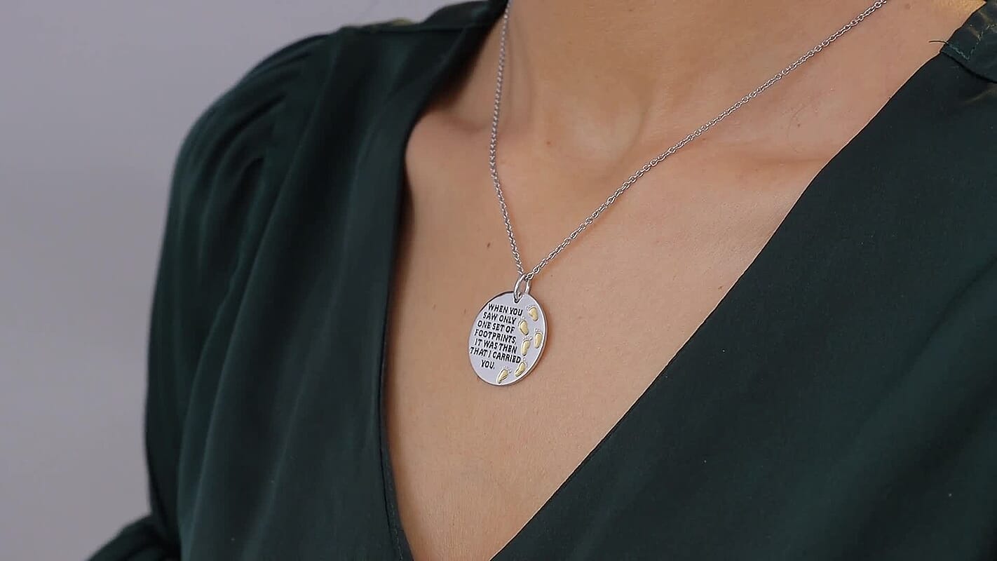 EverTrue Footprints Pendant in 18K YG Plated and Platinum Bond with Stainless Steel Necklace (20 Inches)