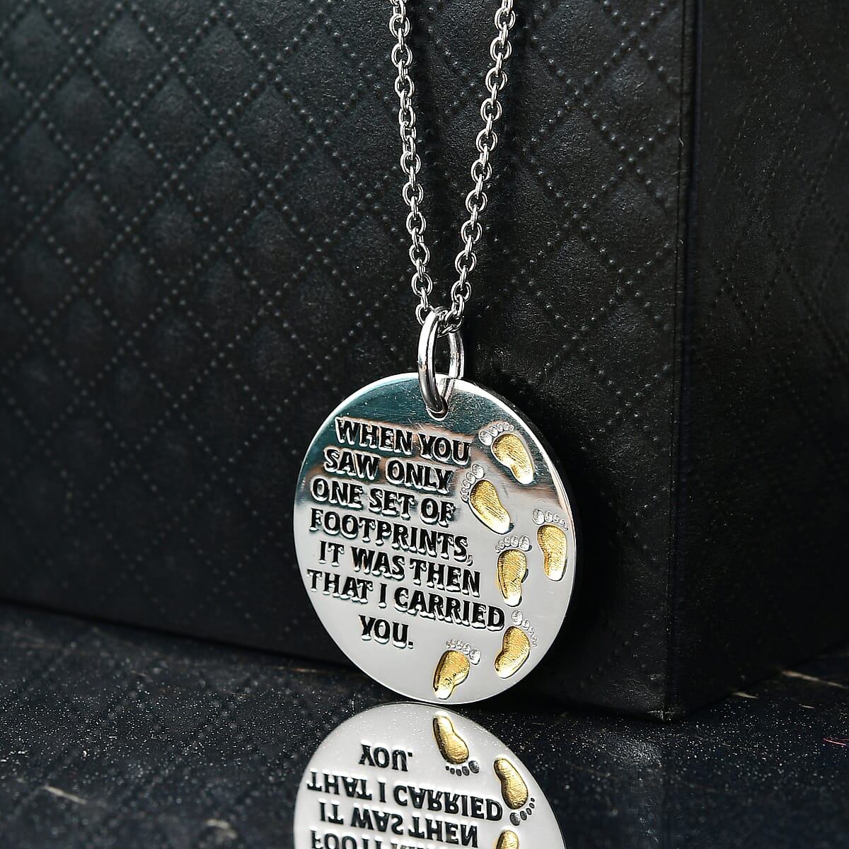 EverTrue Footprints Pendant in 18K YG Plated and Platinum Bond with Stainless Steel Necklace 20 Inches image number 1