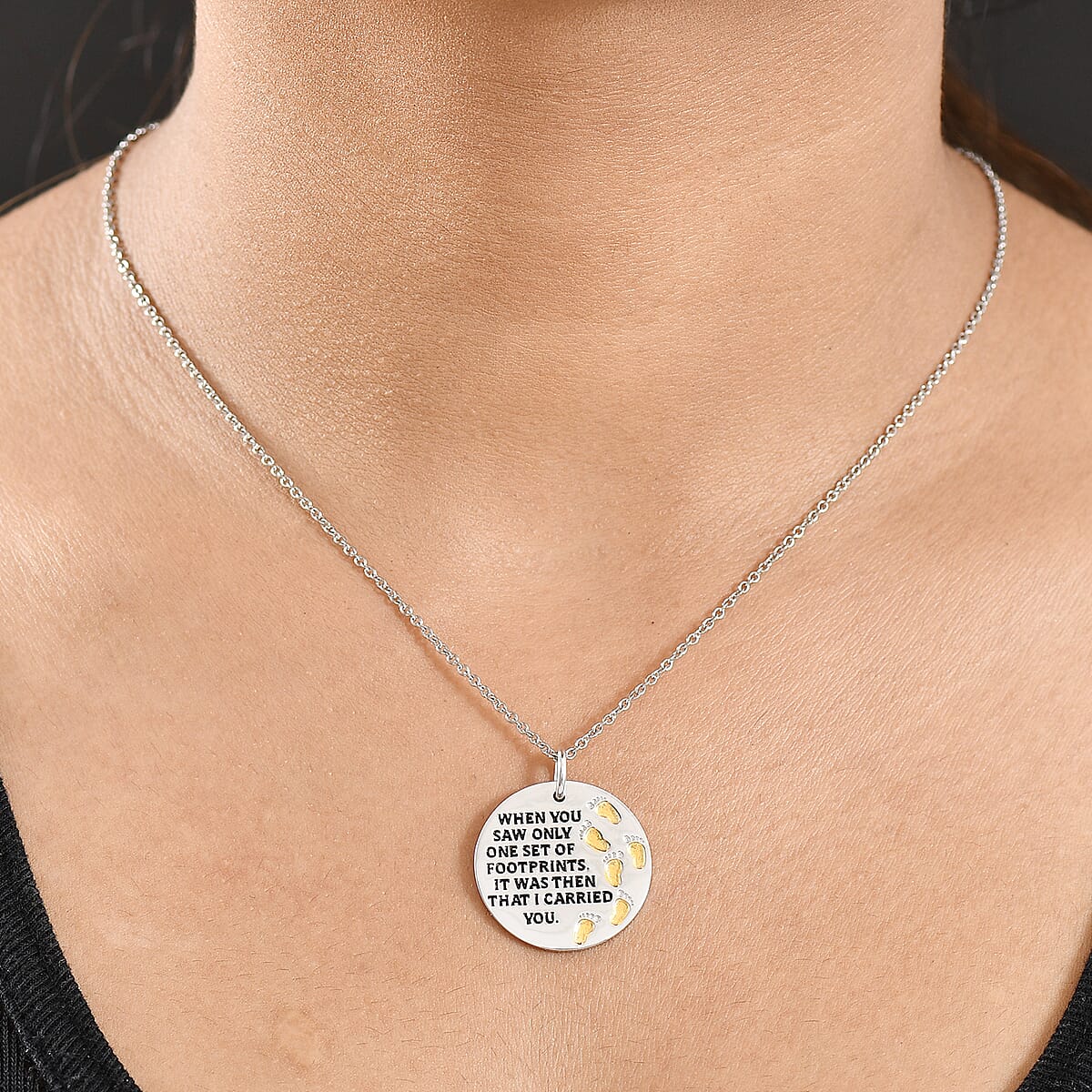 EverTrue Footprints Pendant in 18K YG Plated and Platinum Bond with Stainless Steel Necklace 20 Inches image number 2
