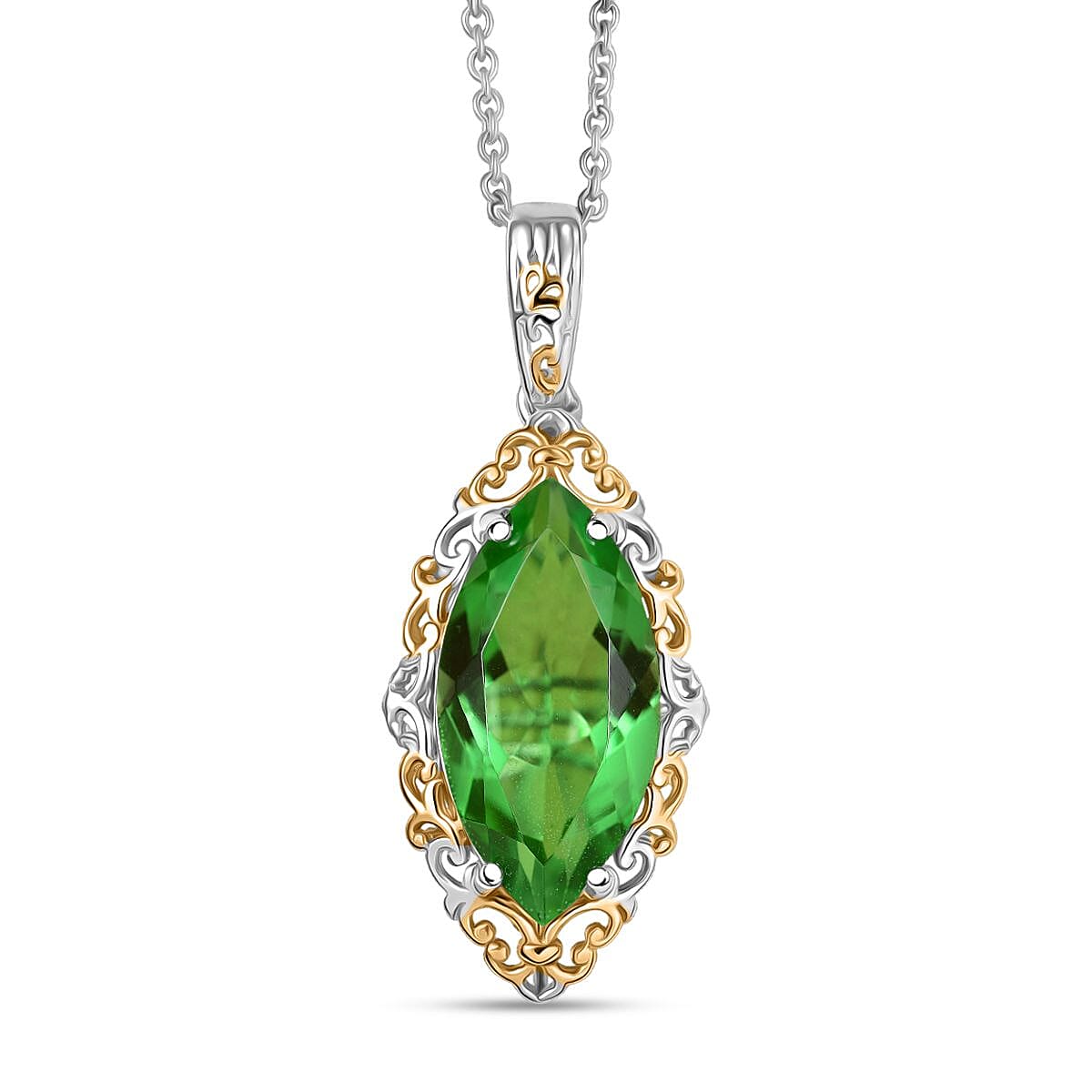EverTrue Chartreuse Quartz (Triplet) 10.50 ctw Pendant in 18K YG Plated and Platinum Bond with Stainless Steel Necklace 20 Inches image number 0