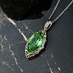 EverTrue Chartreuse Quartz (Triplet) 10.50 ctw Art Deco Pendant in 18K YG Plated and Platinum Bond with Stainless Steel Necklace 20 Inches