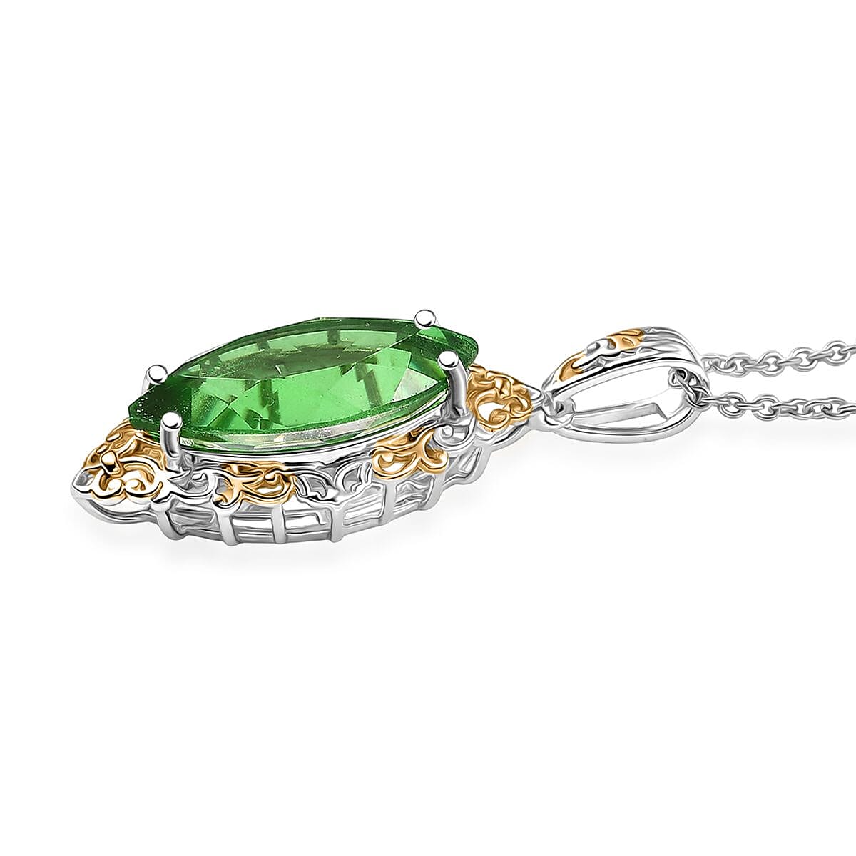 EverTrue Chartreuse Quartz (Triplet) 10.50 ctw Pendant in 18K YG Plated and Platinum Bond with Stainless Steel Necklace 20 Inches image number 3