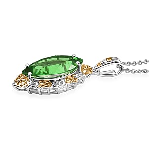 EverTrue Chartreuse Quartz (Triplet) 10.50 ctw Art Deco Pendant in 18K YG Plated and Platinum Bond with Stainless Steel Necklace 20 Inches