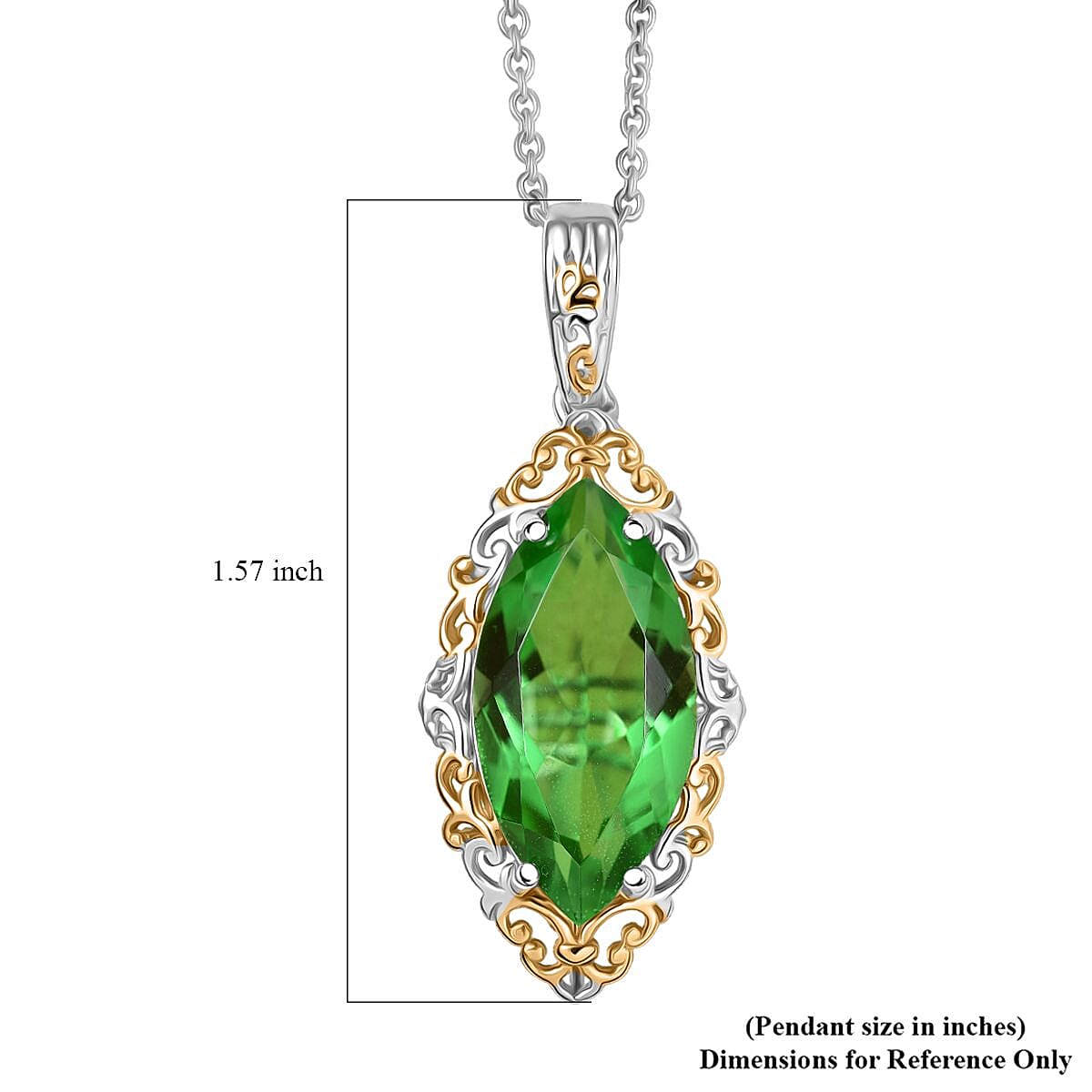 EverTrue Chartreuse Quartz (Triplet) 10.50 ctw Pendant in 18K YG Plated and Platinum Bond with Stainless Steel Necklace 20 Inches image number 6
