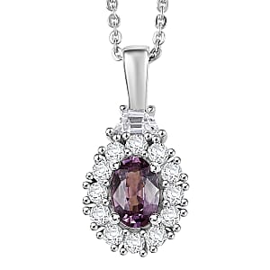D'Joy Royal Lavender Spinel and White Zircon 1.10 ctw Classic Halo Pendant Necklace in Rhodium Over Sterling Silver 20 Inches