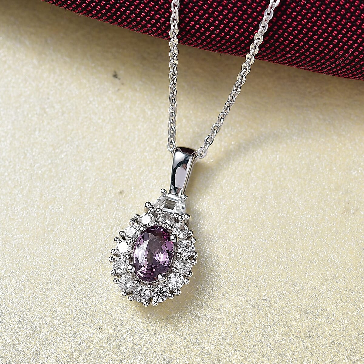 D'Joy Royal Lavender Spinel and White Zircon 1.10 ctw Classic Halo Pendant Necklace in Rhodium Over Sterling Silver 20 Inches image number 1