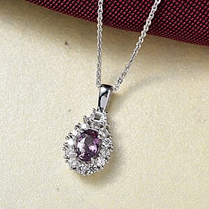D'Joy Royal Lavender Spinel and White Zircon 1.10 ctw Classic Halo Pendant Necklace in Rhodium Over Sterling Silver 20 Inches