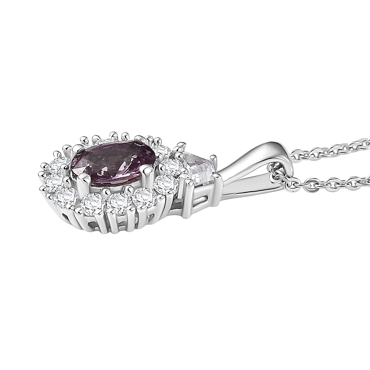 D'Joy Royal Lavender Spinel and White Zircon 1.10 ctw Classic Halo Pendant Necklace in Rhodium Over Sterling Silver 20 Inches image number 3