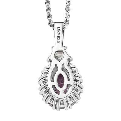 D'Joy Royal Lavender Spinel and White Zircon 1.10 ctw Classic Halo Pendant Necklace in Rhodium Over Sterling Silver 20 Inches