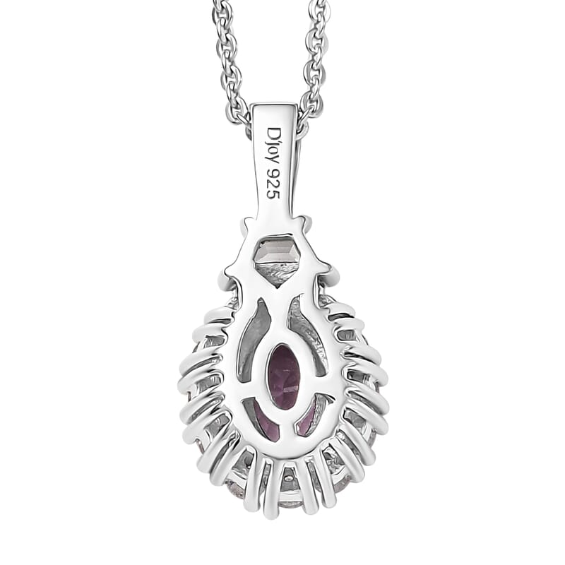 D'Joy Royal Lavender Spinel and White Zircon 1.10 ctw Classic Halo Pendant Necklace in Rhodium Over Sterling Silver 20 Inches