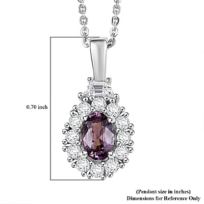 D'Joy Royal Lavender Spinel and White Zircon 1.10 ctw Classic Halo Pendant Necklace in Rhodium Over Sterling Silver 20 Inches