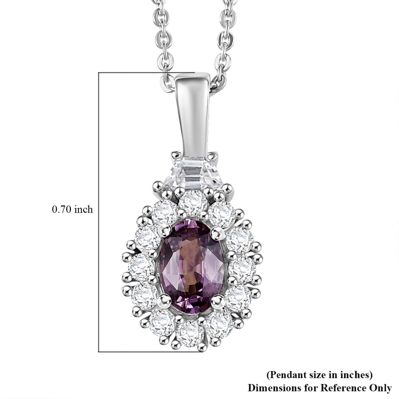 D'Joy Royal Lavender Spinel and White Zircon 1.10 ctw Classic Halo Pendant Necklace in Rhodium Over Sterling Silver 20 Inches