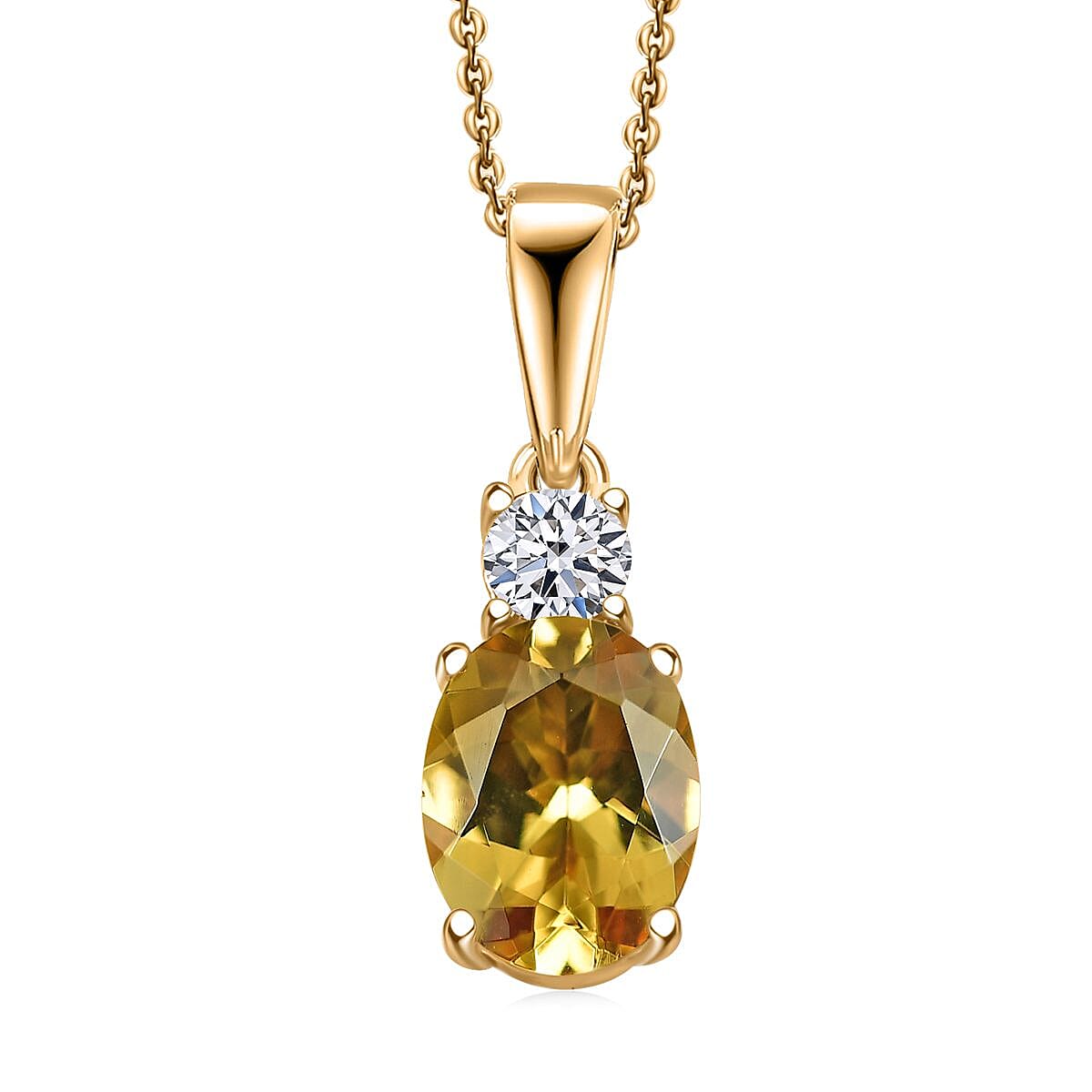 AAA Brazilian Heliodor and G-H SI Luxuriant Lab Grown Diamond 1.25 ctw Golden Radiance Pendant Necklace in 18K Vermeil Yellow Gold Over Sterling Silver 20 Inches image number 0