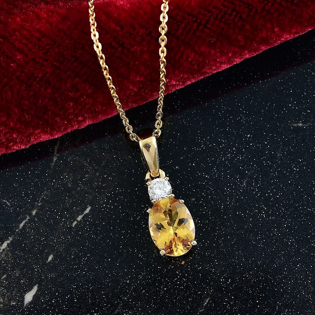 AAA Brazilian Heliodor and G-H SI Luxuriant Lab Grown Diamond 1.25 ctw Golden Radiance Pendant Necklace in 18K Vermeil Yellow Gold Over Sterling Silver 20 Inches image number 1