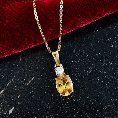 AAA Brazilian Heliodor and G-H SI Luxuriant Lab Grown Diamond 1.25 ctw Golden Radiance Pendant Necklace in 18K Vermeil Yellow Gold Over Sterling Silver 20 Inches