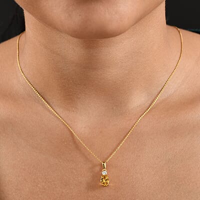AAA Brazilian Heliodor and G-H SI Luxuriant Lab Grown Diamond 1.25 ctw Golden Radiance Pendant Necklace in 18K Vermeil Yellow Gold Over Sterling Silver 20 Inches
