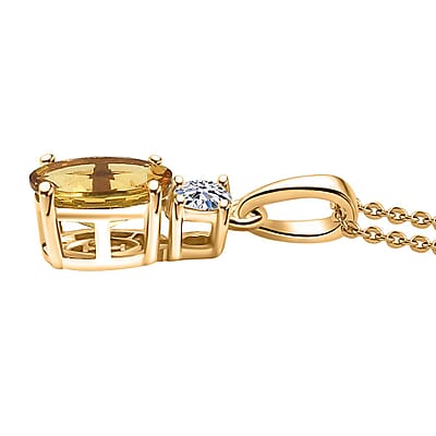 AAA Brazilian Heliodor and G-H SI Luxuriant Lab Grown Diamond 1.25 ctw Golden Radiance Pendant Necklace in 18K Vermeil Yellow Gold Over Sterling Silver 20 Inches