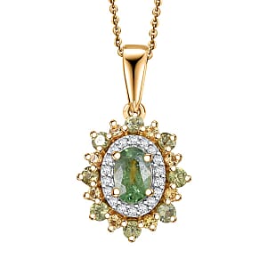 D'Joy Ambanja Demantoid Garnet and Multi Gemstone 1.20 ctw Sunleaf Bloom Pendant Necklace in 18K Vermeil Yellow Gold Over Sterling Silver 20 Inches