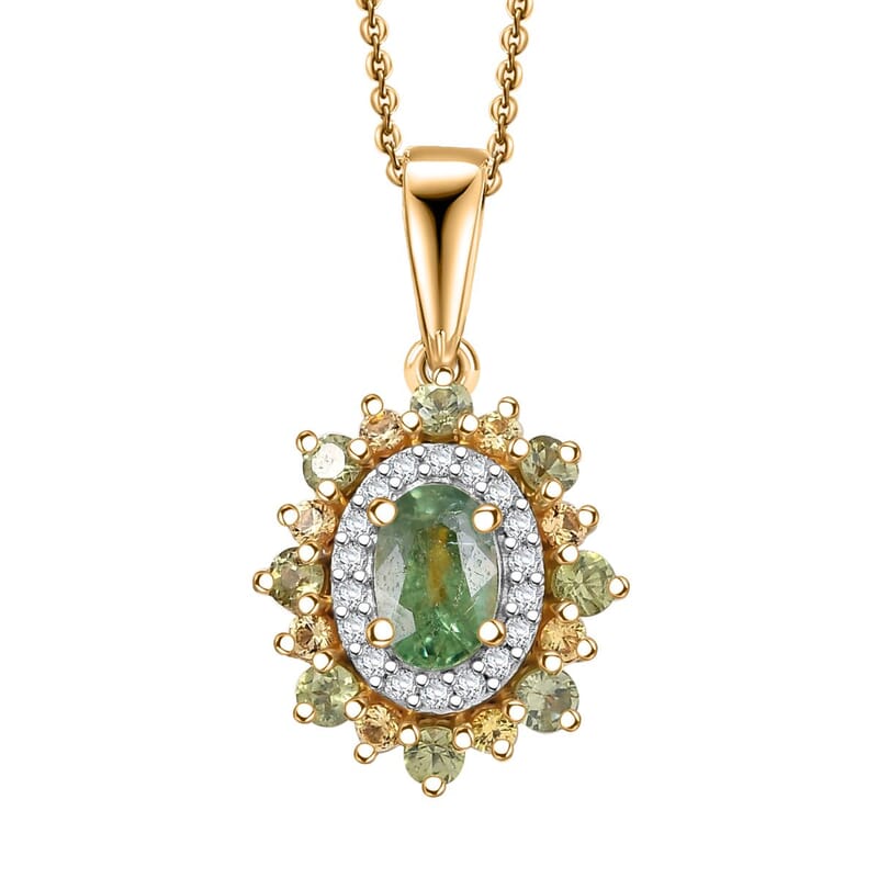 D'Joy Ambanja Demantoid Garnet and Multi Gemstone 1.20 ctw Sunleaf Bloom Pendant Necklace in 18K Vermeil Yellow Gold Over Sterling Silver 20 Inches