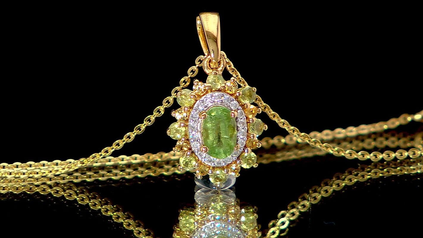 D'Joy Ambanja Demantoid Garnet and Multi Gemstone 1.20 ctw Sunleaf Bloom Pendant Necklace in 18K Vermeil Yellow Gold Over Sterling Silver 20 Inches