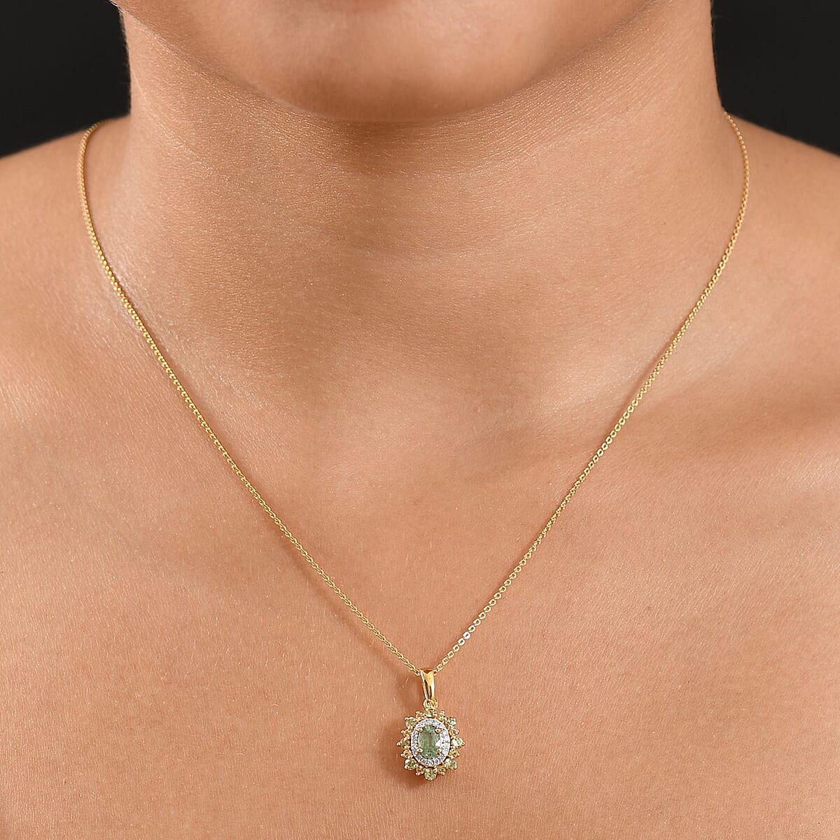D'Joy Ambanja Demantoid Garnet and Multi Gemstone 1.20 ctw Sunleaf Bloom Pendant Necklace in 18K Vermeil Yellow Gold Over Sterling Silver 20 Inches image number 2