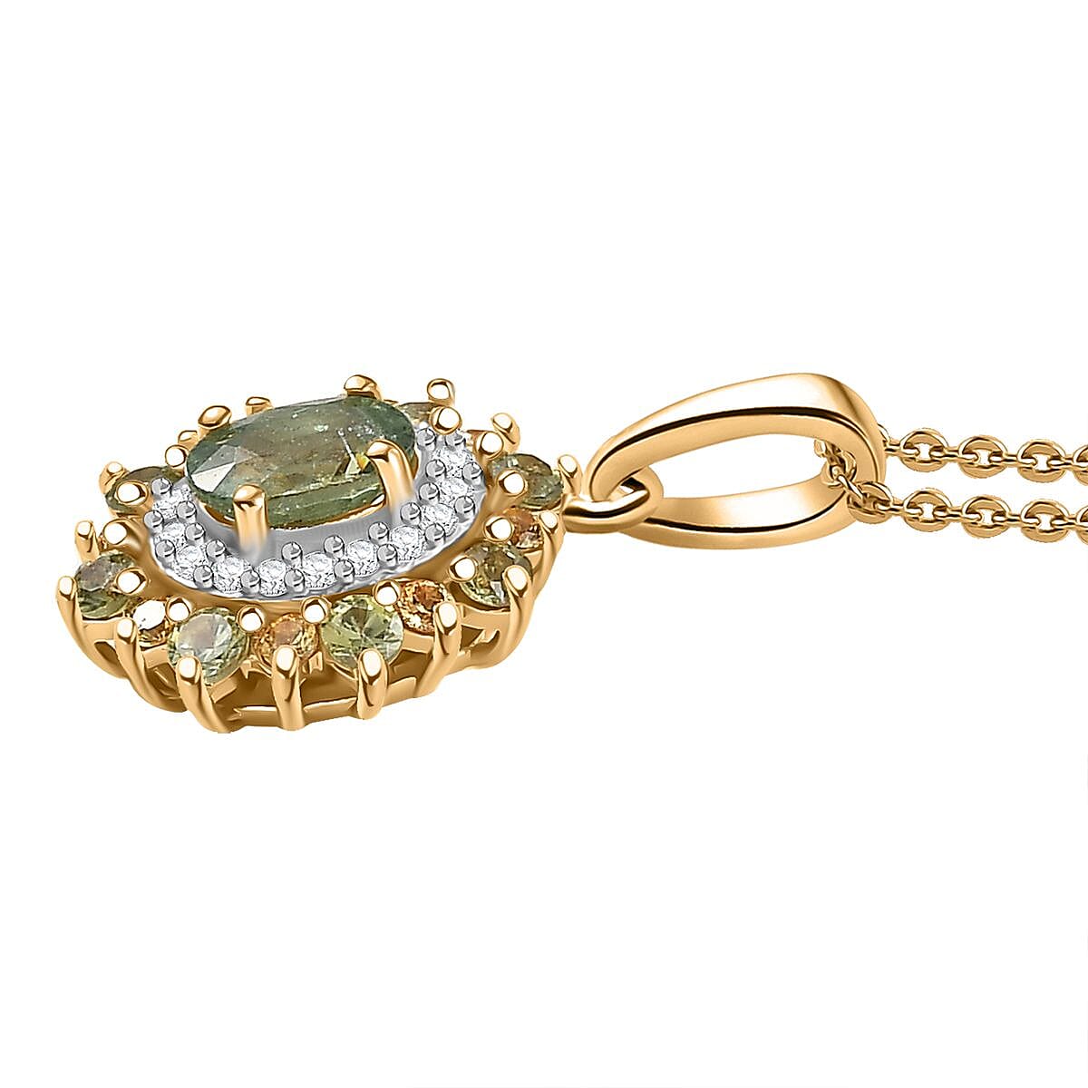 D'Joy Ambanja Demantoid Garnet and Multi Gemstone 1.20 ctw Sunleaf Bloom Pendant Necklace in 18K Vermeil Yellow Gold Over Sterling Silver 20 Inches image number 3