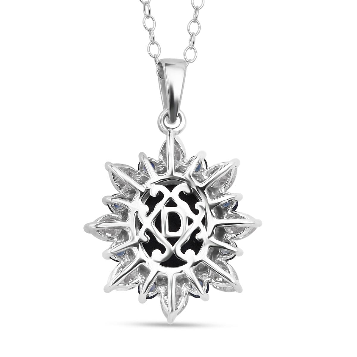 D'Joy Premium Blue Star Sapphire (DF) and Multi Gemstone 7.90 ctw Stellar Bloom Pendant Necklace in Rhodium Over Sterling Silver 20 Inches image number 4