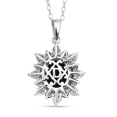 D'Joy Premium Blue Star Sapphire (DF) and Multi Gemstone 7.90 ctw Stellar Bloom Pendant Necklace in Rhodium Over Sterling Silver 20 Inches