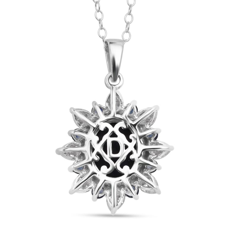 D'Joy Premium Blue Star Sapphire (DF) and Multi Gemstone 7.90 ctw Stellar Bloom Pendant Necklace in Rhodium Over Sterling Silver 20 Inches